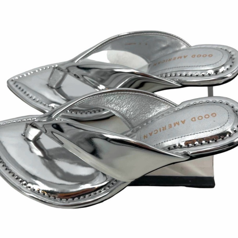 Good American Silver Metallic Pointed Thong Heels - Picture 4 of 13